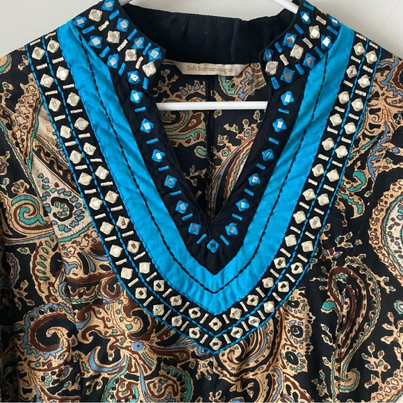 Soft Surroundings Paisley Boho Embellished Sheath Tunic Top Dress size S - Picture 3 of 8